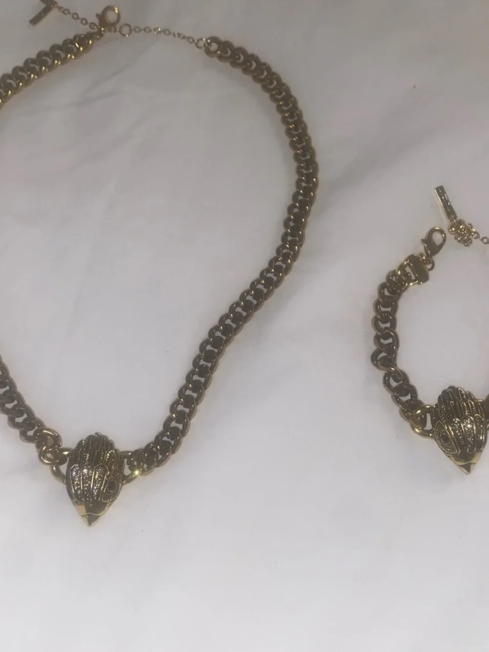 Kurt Geiger Gold and Black Chunky Chain Necklace with Shell Accent